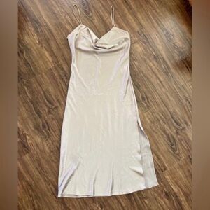 Chic Beige Midi Dress Satin
